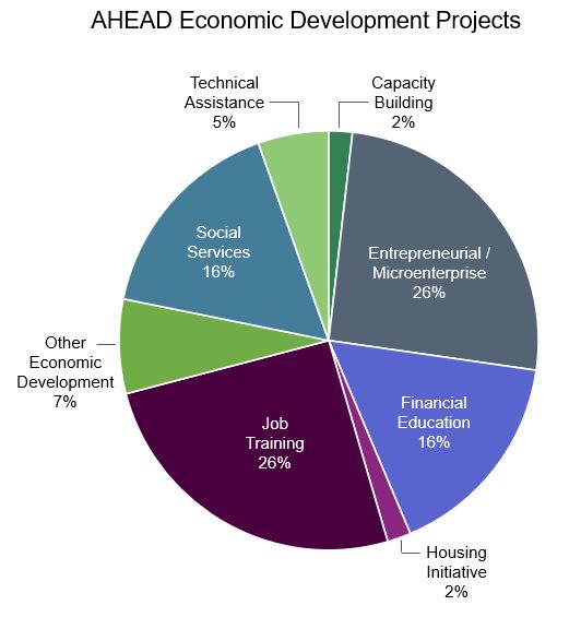 Pie chart graphic showing % of AHEAD funded project types