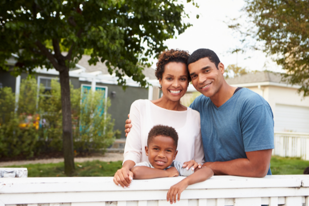Photo of Black family in front of house