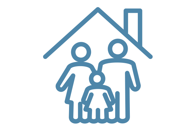 icon that displays silhouettes of two people and a child in front of a house